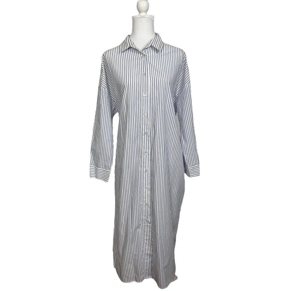 𝅺SMOCK Japan Mohawk General‎ Store Button Down Shirt Dress White Blue Stripe